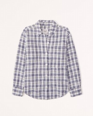 Blue Abercrombie And Fitch Oversized Tweed Women Shirts | 10UXVNEZP