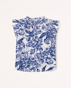 Blue Abercrombie And Fitch Ruffle Angel Sleeve Women Shirts | 72GBMFDWX