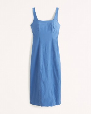 Blue Abercrombie And Fitch Stretch Cotton Midi Women Dresses | 79VLUEZMQ