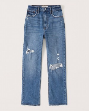 Blue Abercrombie And Fitch Ultra High Rise Ankle Straight Women Jeans | 06LMNRZKP