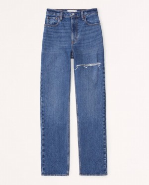 Blue Abercrombie And Fitch Ultra High Rise 90s Straight Women Jeans | 82RYXEPOH