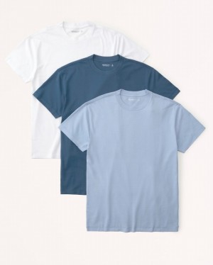 Blue / White Abercrombie And Fitch 3-pack Essential Men T-shirts | 81MEYKBQO