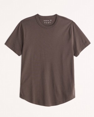 Brown Abercrombie And Fitch Cotton-modal Curved Hem Men T-shirts | 58KFCEQMG