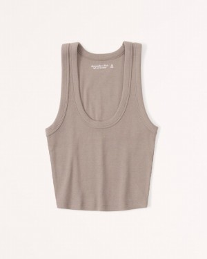 Brown Abercrombie And Fitch Essential Scoopneck Women Tanks | 93JKWXDCQ