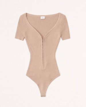 Brown Abercrombie And Fitch Hook-and-eye-sleeve Women Bodysuit | 46UIYWLZH