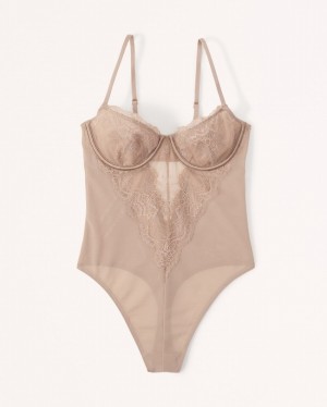 Brown Abercrombie And Fitch Lace And Mesh Underwire Women Bodysuit | 15FMALHXY