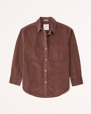 Brown Abercrombie And Fitch Oversized Corduroy Women Shirts | 82BKIWPHL