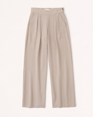 Brown Abercrombie And Fitch Premium Crepe Tailored Ultra Wide-leg Women Pants | 68KHERBCS