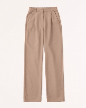 Brown Abercrombie And Fitch Tailored Relaxed Straight Women Pants | 91TUORFYK