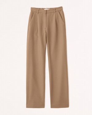Brown Abercrombie And Fitch Tailored Relaxed Straight Women Pants | 23CJHZQWN