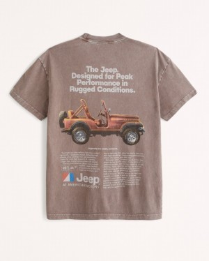 Brown / Wash Abercrombie And Fitch Jeep Graphic Men T-shirts | 24AKJNXHQ