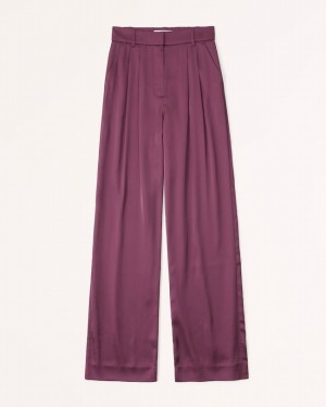 Burgundy Abercrombie And Fitch Sloane Tailored Satin Women Pants | 97RYLBWDF