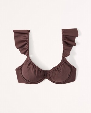 Chocolate / Brown Abercrombie And Fitch Ruffle Strap Underwire Women Swimwear | 95KOYVJCP