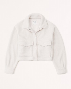 Cream Abercrombie And Fitch Cropped Sherpa Women Shirts | 75KZOJRDE