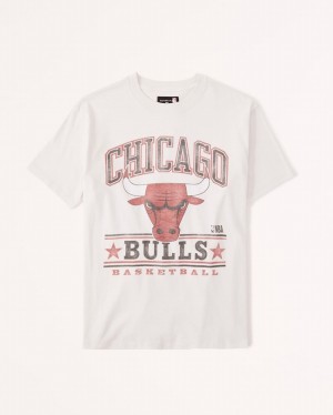 Cream Abercrombie And Fitch Oversized Boyfriend Chicago Bulls Graphic Women T-shirts | 81HAQBFZK