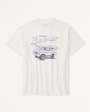 Cream Abercrombie And Fitch Oversized Boyfriend Bronco Graphic Women T-shirts | 03ULXGYEN