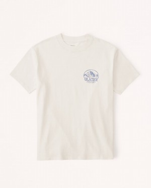 Cream Abercrombie And Fitch Oversized Boyfriend Glacier Graphic Women T-shirts | 52GZKFRLA