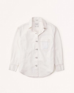 Cream Abercrombie And Fitch Oversized Denim Button-up Women Shirts | 08EYWALUI