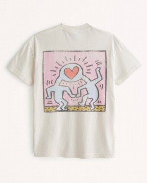 Cream Abercrombie And Fitch Pride Keith Haring Graphic Men T-shirts | 32ZKCIQDR