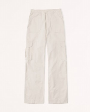 Cream Abercrombie And Fitch Relaxed Cargo Women Pants | 49TJNHALO