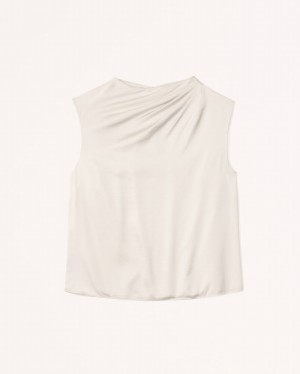 Cream Abercrombie And Fitch Satin High-neck Draped Cowl Women Sets | 34ATUZXIJ