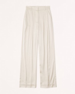 Cream Abercrombie And Fitch Sloane Tailored Satin Women Pants | 49JXCOZAB