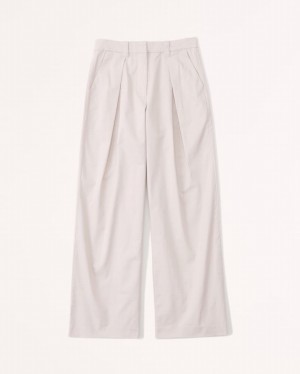 Cream Abercrombie And Fitch Twill Pleated Ultra Wide-leg Women Pants | 43YVICQLT