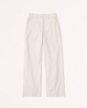 Cream Abercrombie And Fitch Twill Wide Leg Women Pants | 03HWLJXQE