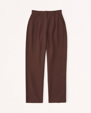 Dark Brown Abercrombie And Fitch Curve Love Tailored Relaxed Straight Women Pants | 98PXVOUDJ