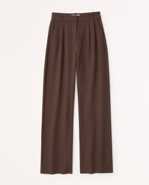 Dark Brown Abercrombie And Fitch Sloane Tailored Women Pants | 63TMEAOPF