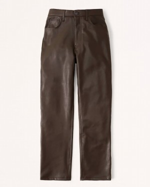 Dark Brown Abercrombie And Fitch Vegan Leather 90s Straight Women Pants | 09PVIGYXK