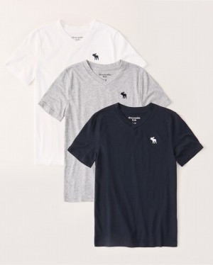 Dark Grey Abercrombie And Fitch 3-pack Icon V-neck Boys T-shirts | 80JZPFTEL