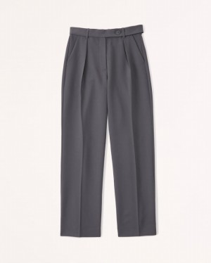 Dark Grey Abercrombie And Fitch Belted Tailored Women Pants | 27XSEWDIR