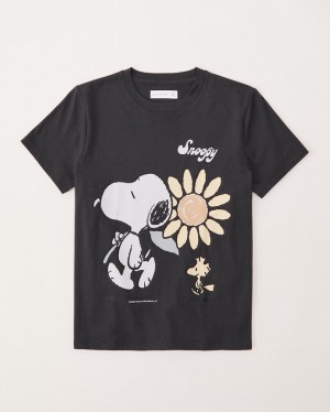 Dark Grey Abercrombie And Fitch Oversized Snoopy Graphic Girls T-shirts | 39BVARNFI