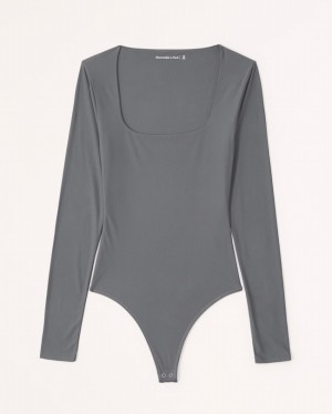 Dark Grey Abercrombie And Fitch Soft Matte Seamless Long-sleeve Squareneck Women Bodysuit | 93CIVEBMS
