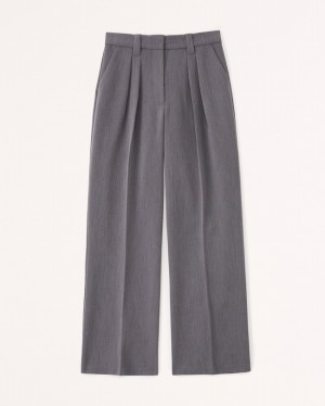 Dark Grey Abercrombie And Fitch Tailored Ultra Wide-leg Women Pants | 45XAQGRPF