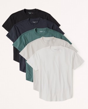 Dark Grey / Navy / Blue / Green / Cream / White Abercrombie And Fitch 5-pack Essential Curved Hem Men T-shirts | 86ZSJKNWY