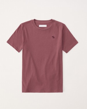 Dark Red Abercrombie And Fitch Essential Icon Crew Boys T-shirts | 41XDMVQPE