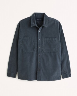 Dark Turquoise / Blue Abercrombie And Fitch Corduroy Men Shirts | 01USCIEPR