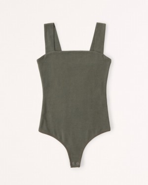 Green Abercrombie And Fitch Cotton Seamless Fabric Squareneck Women Bodysuit | 60EHYUPRF