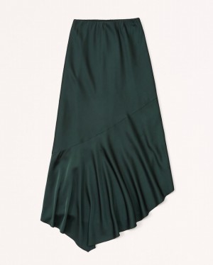 Green Abercrombie And Fitch Satin Asymmetrical Maxi Women Skirts | 89LVFPURQ