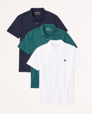 Green / Blue / White Abercrombie And Fitch 3-pack Icon Don't Sweat It Men Polo Shirts | 32YJNPADX