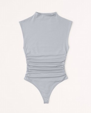 Grey Abercrombie And Fitch Cotton-modal Ruched Shell Women Bodysuit | 35YGIUVJW
