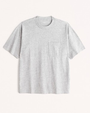 Grey Abercrombie And Fitch Essential Oversized Pocket Men T-shirts | 67VTOKBQI