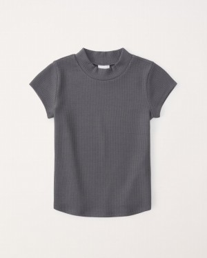 Grey Abercrombie And Fitch Mockneck Rib Girls T-shirts | 43ZJUPHNE