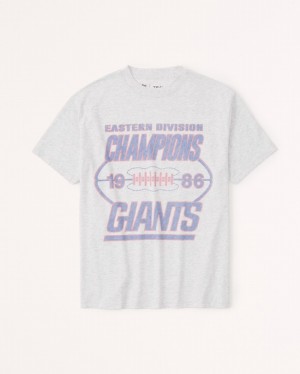 Grey Abercrombie And Fitch Oversized Boyfriend New York Giants Graphic Women T-shirts | 69XVNZRMJ