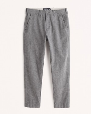 Grey Abercrombie And Fitch Straight Fit Linen-blend Men Pants | 90UXHIFPZ