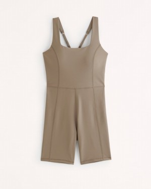 Grey Abercrombie And Fitch Ypb Sculptlux Squareneck Women Jumpsuit | 70YHQLRFW