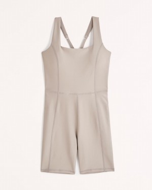 Grey Abercrombie And Fitch Ypb Sculptlux Squareneck Women Jumpsuit | 75ZDQKMGB