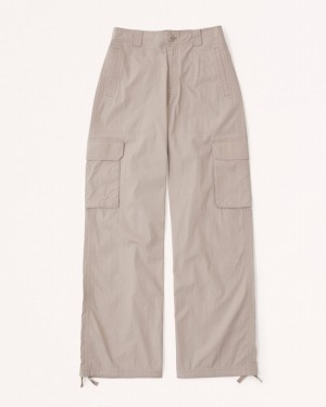 Grey / Brown Abercrombie And Fitch Baggy Technical Utility Women Pants | 63IVSWZPO